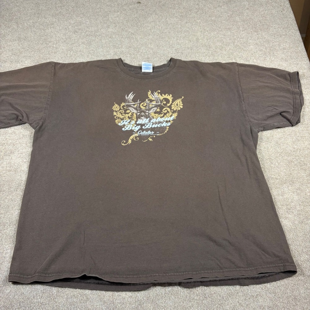 Cabelas Mens 2XL Brown Big Bucks Deer Graphic T-Shirt Gildan Ultra Cotton Tee - Picture 2 of 8